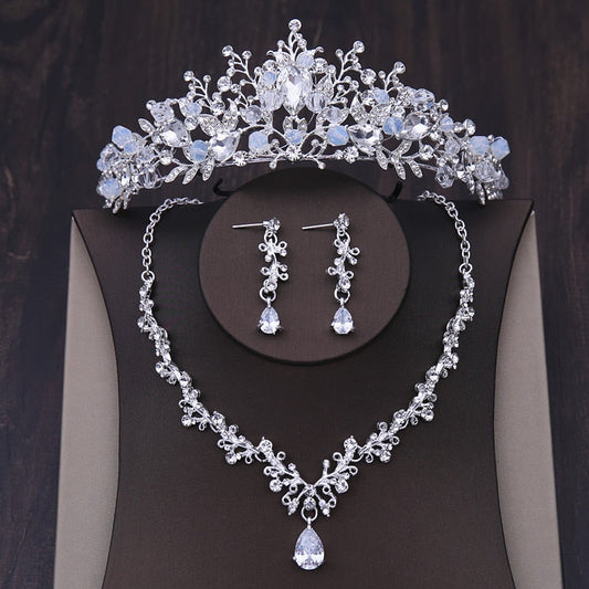 sengpan gifts for her Luxury Crystal Heart Wedding Jewelry Sets Rhinestone Crown Tiara Choker Necklace Earrings Bridal Dubai African Beads Jewelry Set