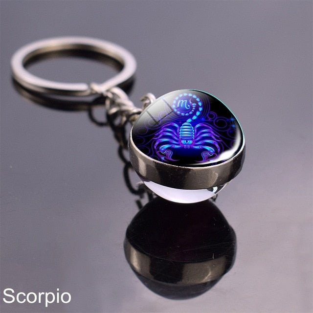 sengpan Christmas wishlist Luminous Keychain Glow In The Dark 12 Zodiac Sign Sphere Ball Crystal Key Rings Scorpio Leo Gemini Constellation Birthday Gift