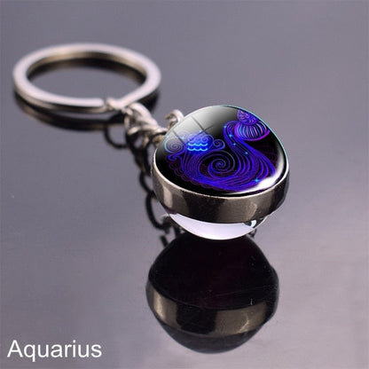 sengpan Christmas wishlist Luminous Keychain Glow In The Dark 12 Zodiac Sign Sphere Ball Crystal Key Rings Scorpio Leo Gemini Constellation Birthday Gift