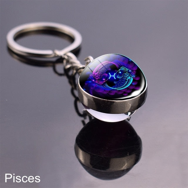 sengpan Christmas wishlist Luminous Keychain Glow In The Dark 12 Zodiac Sign Sphere Ball Crystal Key Rings Scorpio Leo Gemini Constellation Birthday Gift