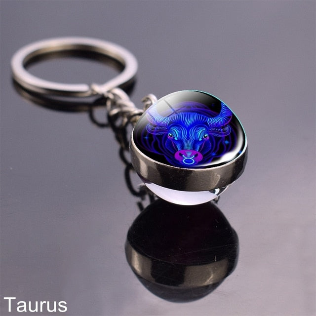 sengpan Christmas wishlist Luminous Keychain Glow In The Dark 12 Zodiac Sign Sphere Ball Crystal Key Rings Scorpio Leo Gemini Constellation Birthday Gift