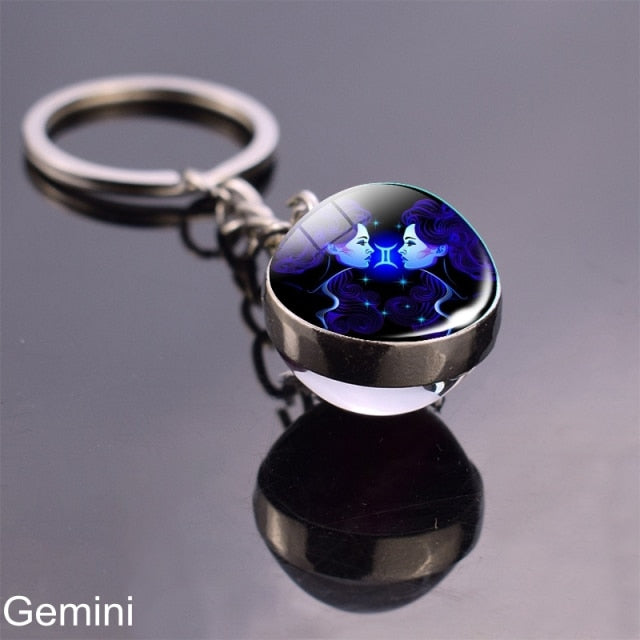 sengpan Christmas wishlist Luminous Keychain Glow In The Dark 12 Zodiac Sign Sphere Ball Crystal Key Rings Scorpio Leo Gemini Constellation Birthday Gift