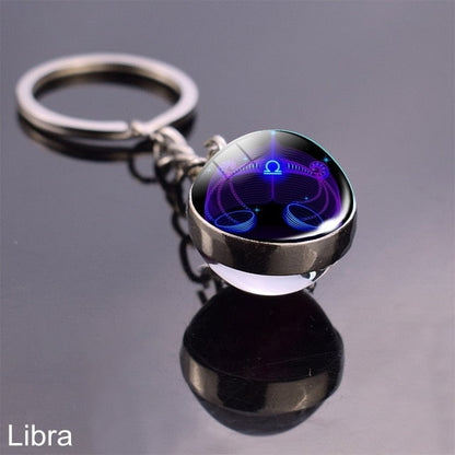 sengpan Christmas wishlist Luminous Keychain Glow In The Dark 12 Zodiac Sign Sphere Ball Crystal Key Rings Scorpio Leo Gemini Constellation Birthday Gift