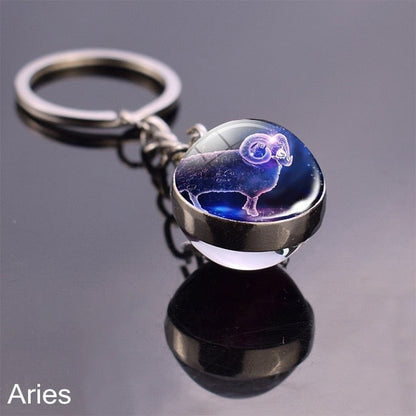 sengpan Christmas wishlist Luminous Keychain Glow In The Dark 12 Zodiac Sign Sphere Ball Crystal Key Rings Scorpio Leo Gemini Constellation Birthday Gift