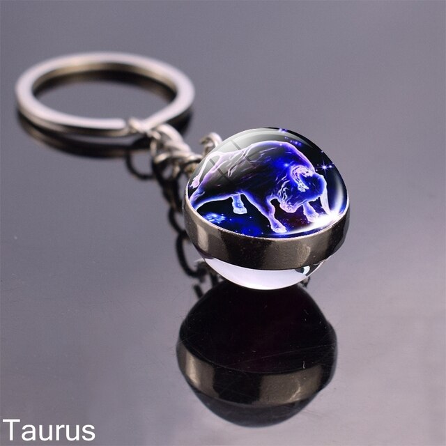 sengpan Christmas wishlist Luminous Keychain Glow In The Dark 12 Zodiac Sign Sphere Ball Crystal Key Rings Scorpio Leo Gemini Constellation Birthday Gift