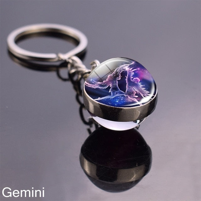 sengpan Christmas wishlist Luminous Keychain Glow In The Dark 12 Zodiac Sign Sphere Ball Crystal Key Rings Scorpio Leo Gemini Constellation Birthday Gift