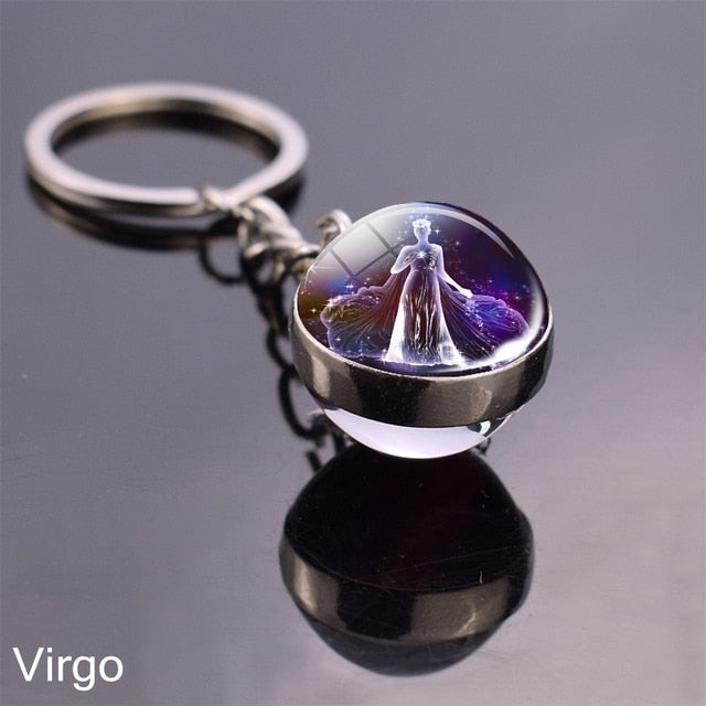 sengpan Christmas wishlist Luminous Keychain Glow In The Dark 12 Zodiac Sign Sphere Ball Crystal Key Rings Scorpio Leo Gemini Constellation Birthday Gift