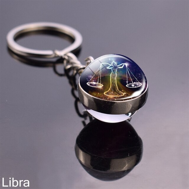 sengpan Christmas wishlist Luminous Keychain Glow In The Dark 12 Zodiac Sign Sphere Ball Crystal Key Rings Scorpio Leo Gemini Constellation Birthday Gift