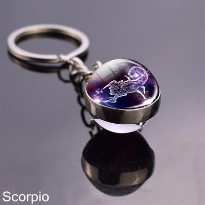 sengpan Christmas wishlist Luminous Keychain Glow In The Dark 12 Zodiac Sign Sphere Ball Crystal Key Rings Scorpio Leo Gemini Constellation Birthday Gift