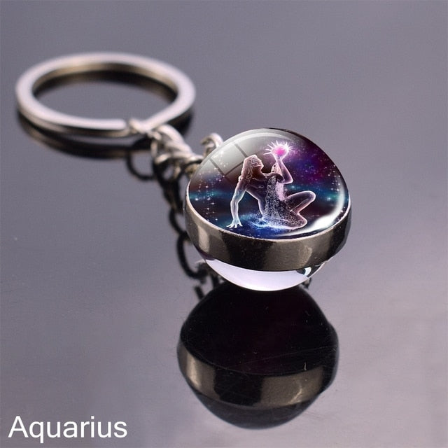 sengpan Christmas wishlist Luminous Keychain Glow In The Dark 12 Zodiac Sign Sphere Ball Crystal Key Rings Scorpio Leo Gemini Constellation Birthday Gift