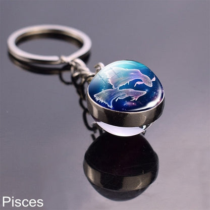 sengpan Christmas wishlist Luminous Keychain Glow In The Dark 12 Zodiac Sign Sphere Ball Crystal Key Rings Scorpio Leo Gemini Constellation Birthday Gift