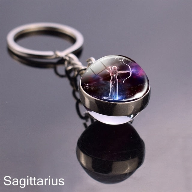 sengpan Christmas wishlist Luminous Keychain Glow In The Dark 12 Zodiac Sign Sphere Ball Crystal Key Rings Scorpio Leo Gemini Constellation Birthday Gift