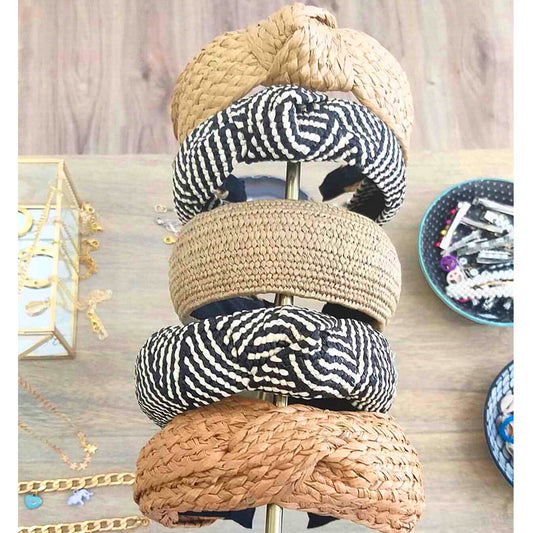 sengpan Christmas gifts ideas Bohemian Hairband Straw Weave Knotted Headband for Women Cross Handmade Hair Hoop Hairband Hair Accessories