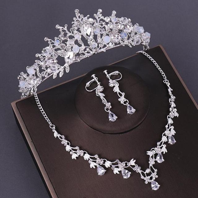 sengpan 3PCS Opval Crystal Bridal Wedding Costume Jewelry Sets Necklaces Earrings Tiaras Sets Wedding Engagement Jewelry New