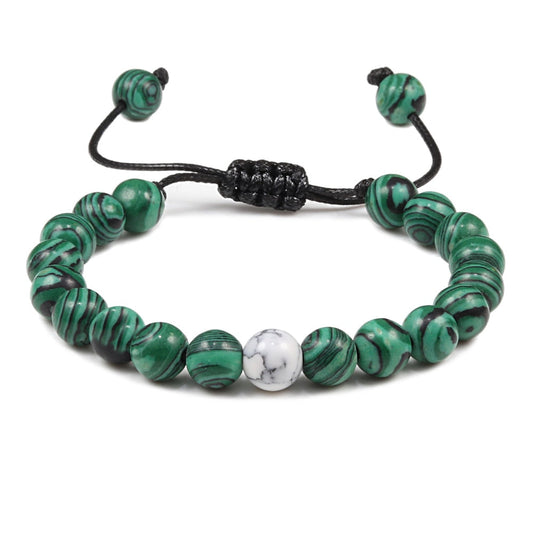 sengpan Christmas wishlist Natural Green Malachite Stone Beads Bracelets Weave Braiding Charm Couple Bracelet for Men Women Yoga Jewellery Best Friend Gift