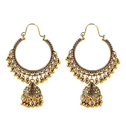 sengpan Christmas gifts ideas  Women's Ethnic Retro Round Indian Jhumka Earrings Classic Vintage White Beads Tassel Earrings Wedding Jewelry Bijoux