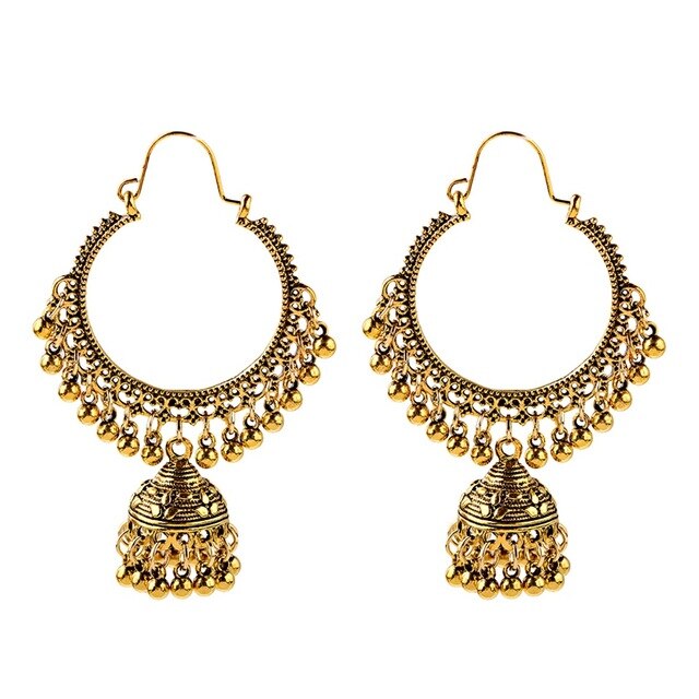 sengpan Christmas gifts ideas  Women's Ethnic Retro Round Indian Jhumka Earrings Classic Vintage White Beads Tassel Earrings Wedding Jewelry Bijoux