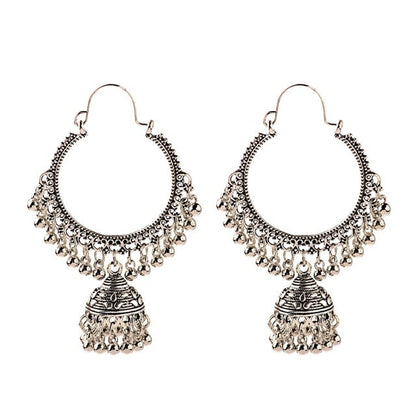 sengpan Christmas gifts ideas  Women's Ethnic Retro Round Indian Jhumka Earrings Classic Vintage White Beads Tassel Earrings Wedding Jewelry Bijoux