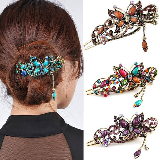 sengpan Christmas gifts ideas Classic Retro Ethnic Style Crystal  Hair Pins Bridal Headwear  Rhinestone Butterfly Hair Clips Women Hair Accessories Jewelry