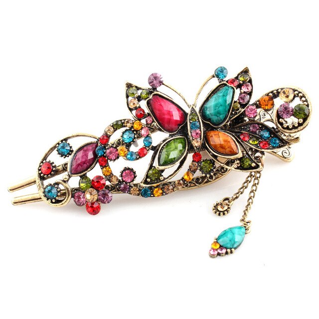 sengpan Christmas gifts ideas Classic Retro Ethnic Style Crystal  Hair Pins Bridal Headwear  Rhinestone Butterfly Hair Clips Women Hair Accessories Jewelry