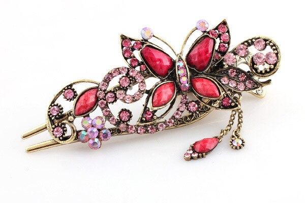 sengpan Christmas gifts ideas Classic Retro Ethnic Style Crystal  Hair Pins Bridal Headwear  Rhinestone Butterfly Hair Clips Women Hair Accessories Jewelry