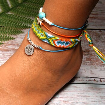 sengpan  Handmade Weave Bobo Lotus Anklet Set Fashion Starfish 4 Pieces Bohemian Chic Summer Bracelet ankle for Women Gift