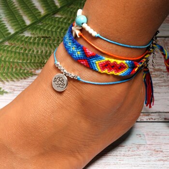 sengpan  Handmade Weave Bobo Lotus Anklet Set Fashion Starfish 4 Pieces Bohemian Chic Summer Bracelet ankle for Women Gift