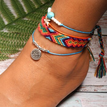 sengpan  Handmade Weave Bobo Lotus Anklet Set Fashion Starfish 4 Pieces Bohemian Chic Summer Bracelet ankle for Women Gift