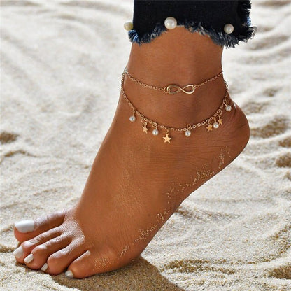 sengpan Bohemia Beads Ankle Bracelet for Women Leg Chain Round Tassel Anklet Vintage Foot Jewelry Accessories