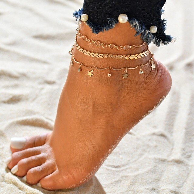 sengpan Bohemia Beads Ankle Bracelet for Women Leg Chain Round Tassel Anklet Vintage Foot Jewelry Accessories