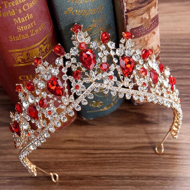 sengpan Christmas gifts for her European Red Green Crystal Big Crown Headwear Bridal Wedding Hair Accessories Jewelry Bride Tiaras Princess Crowns