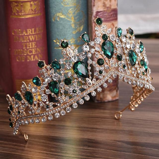 sengpan Christmas gifts for her European Red Green Crystal Big Crown Headwear Bridal Wedding Hair Accessories Jewelry Bride Tiaras Princess Crowns