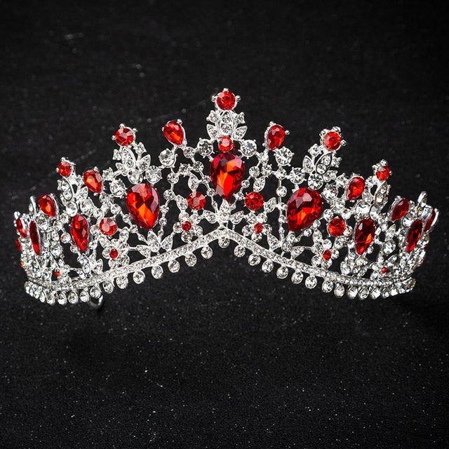 sengpan Christmas gifts for her European Red Green Crystal Big Crown Headwear Bridal Wedding Hair Accessories Jewelry Bride Tiaras Princess Crowns