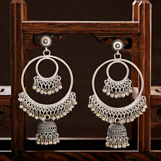 sengpan Christmas wishlist Retro Indian Jewelry Jhumka Jhumki Drop Earrings Gypsy Gold Silver Color Tassel Earrings For Women Fashion Jewelry