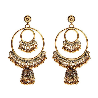 sengpan Christmas wishlist Retro Indian Jewelry Jhumka Jhumki Drop Earrings Gypsy Gold Silver Color Tassel Earrings For Women Fashion Jewelry