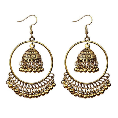 sengpan Christmas wishlist Retro Indian Jewelry Jhumka Jhumki Drop Earrings Gypsy Gold Silver Color Tassel Earrings For Women Fashion Jewelry