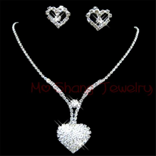 sengpan bridal jewelry set for wedding Newest White Crystal Rhinestones Silver Plated Fashion V Collar Necklace&Earrings Jewelry Set Formal Party Prom Jewelry