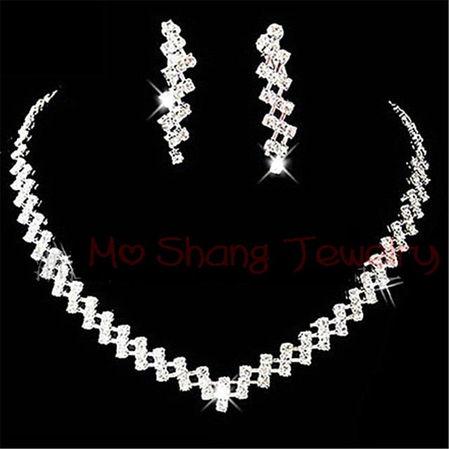 sengpan bridal jewelry set for wedding Newest White Crystal Rhinestones Silver Plated Fashion V Collar Necklace&Earrings Jewelry Set Formal Party Prom Jewelry