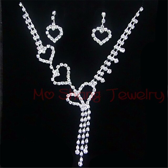 sengpan bridal jewelry set for wedding Newest White Crystal Rhinestones Silver Plated Fashion V Collar Necklace&Earrings Jewelry Set Formal Party Prom Jewelry