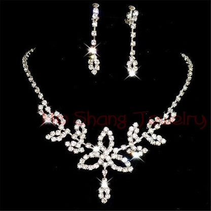 sengpan bridal jewelry set for wedding Newest White Crystal Rhinestones Silver Plated Fashion V Collar Necklace&Earrings Jewelry Set Formal Party Prom Jewelry