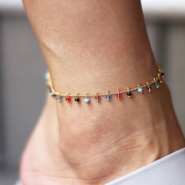 sengpan Multi Rainbow Colorful Seed Beads Foot Leg Ankle Bracelet Handmade Beaded Ocean Beach Anklets For Women Beach Jewelry