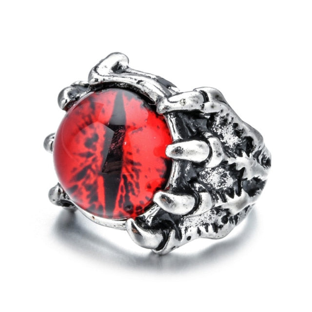 sengpan Punk Vintage Men Retro Dragon Claw Evil Eyes Rings Devil Eyeball Snake Animal Male Crystal Finger Ring Jewelry Halloween Gifts