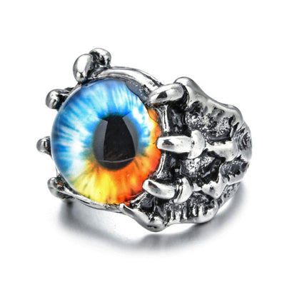 sengpan Punk Vintage Men Retro Dragon Claw Evil Eyes Rings Devil Eyeball Snake Animal Male Crystal Finger Ring Jewelry Halloween Gifts