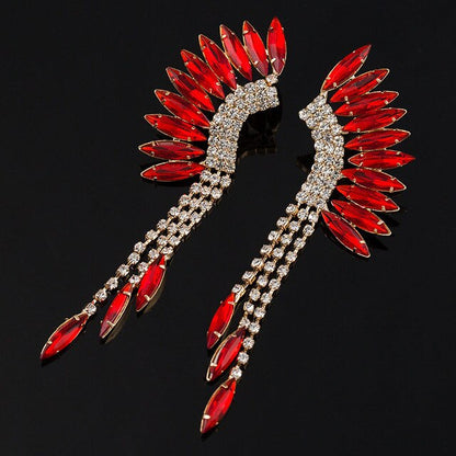 sengpan bridal jewelry set for wedding Black Red Green Crystal Rhinestone Tassel Earrings Women Indian Wedding Party Earrings Femme Long Fringe Earrings ZA Jewelry