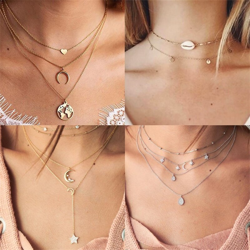 sengpan gifts for her hot sale new Bodomian Shell Chokers Necklace For Women Stainless Steel Multiple Gold Chain Charms Summer Party Gifts Jewelry New