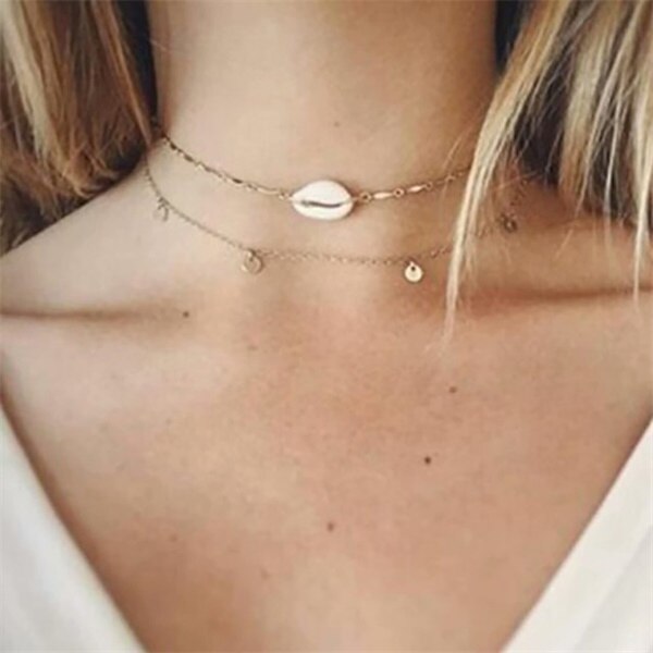 sengpan gifts for her hot sale new Bodomian Shell Chokers Necklace For Women Stainless Steel Multiple Gold Chain Charms Summer Party Gifts Jewelry New