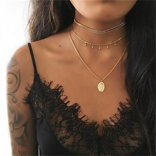 sengpan gifts for her hot sale new Bodomian Shell Chokers Necklace For Women Stainless Steel Multiple Gold Chain Charms Summer Party Gifts Jewelry New