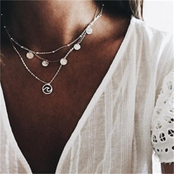 sengpan gifts for her hot sale new Bodomian Shell Chokers Necklace For Women Stainless Steel Multiple Gold Chain Charms Summer Party Gifts Jewelry New