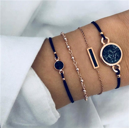 sengpan New Year's gifts for Girls  Bohemian Black Gem Stone Beads Bracelets Bangles For Women Heart Map Ocean Gold Color Chain Bracelets Sets Jewelry Gifts