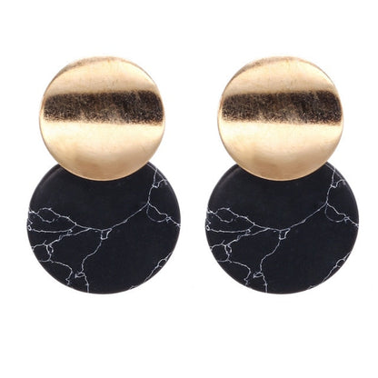 sengpan Korean Statement Black Acrylic Drop Earrings for Women Fashion Jewelry Vintage Geometric Gold Asymmetric Earring